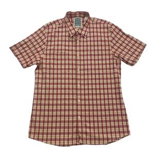 Ocean Current Shirt Mens Large L Red Brown Plaid Short Sleeve Button Up Pockets